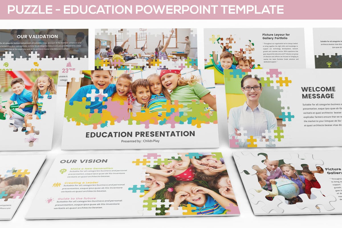 益智拼图教育PPT幻灯片模板素材 Puzzle – Education Powerpoint Template插图