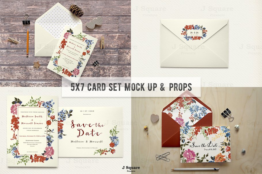 经典贺卡&信封样机模板 Organic-Styled 5×7 Card Set Mock Ups插图