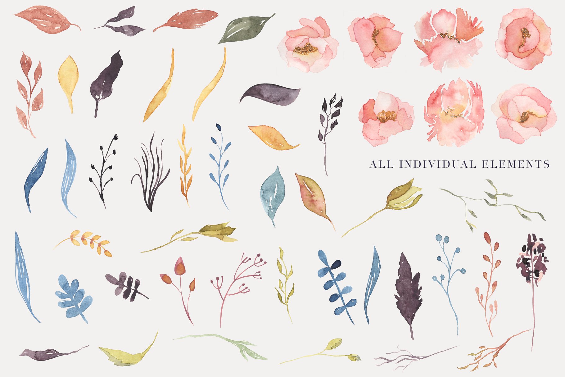 混色水彩花卉剪贴画 Watercolor Floral Clipart – Motley插图(1)