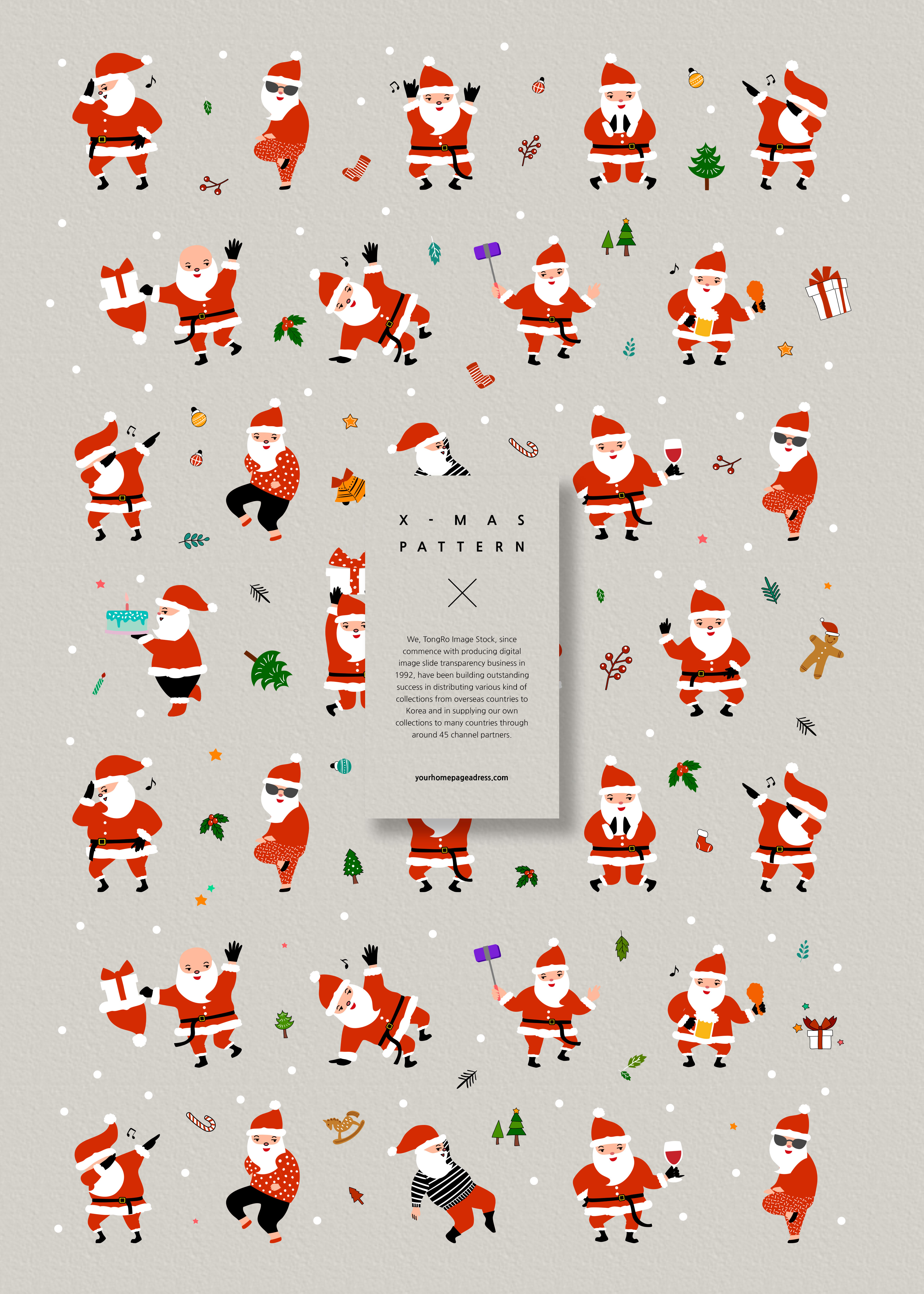 时尚欢快的圣诞老人元素图案背景psd素材插图
