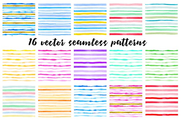 水彩条纹和图案纹理素材 Watercolor Stripes and Patterns插图(2)