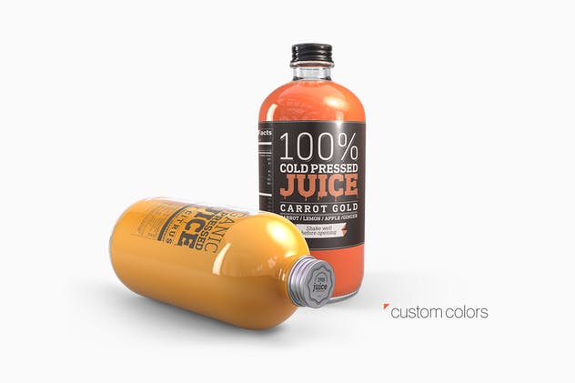 冷榨汁玻璃瓶饮料瓶外观包装样机 Cold Pressed Juice Glass Bottle Mockup插图(2)