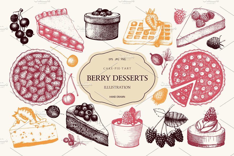 水果糕点及甜点插画设计套件 Fruit Pastries & Desserts Set插图(4)