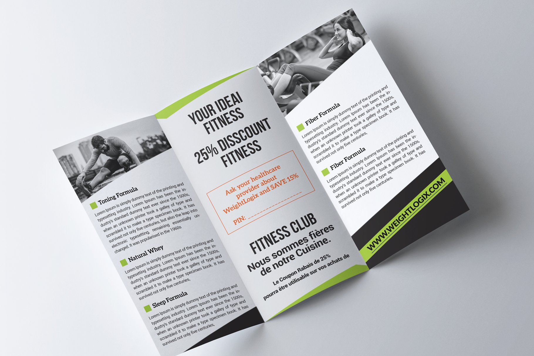 健身俱乐部宣传单三折页手册模板 Fitness Trifold Brochure插图(2)