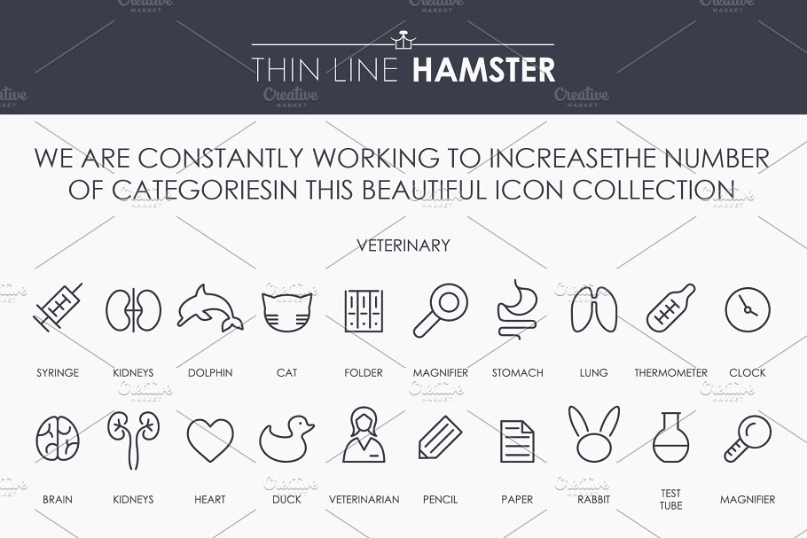 2000+枚细线构图图标合集 Thin Line HAMSTER Icons插图(1)