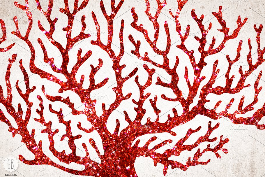 深海类波光粼粼海洋珊瑚生物插画 Sparkling corals, sea life clip art插图(4)