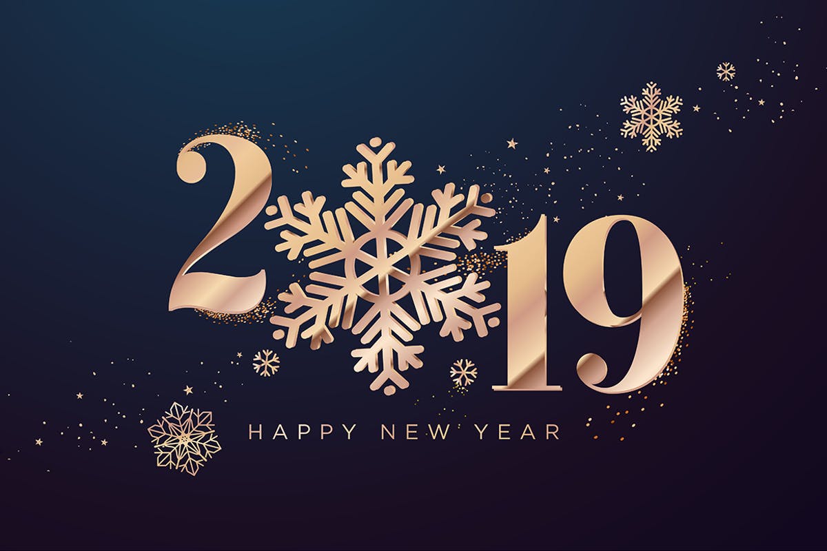 2019年新年金属样式创意字体贺卡海报设计模板 Happy New Year 2019插图