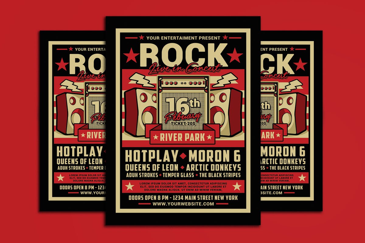 复古摇滚音乐派对活动海报模板 Rock Live in Concert插图