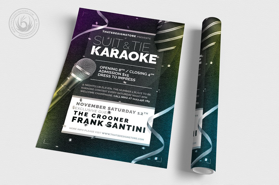 经典卡拉ok传单PSD模板 Classy Karaoke Flyer PSD插图(2)