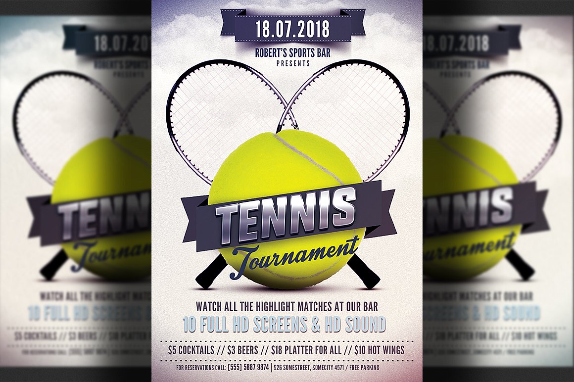 现代体育活动网球比赛传单模板 Tennis Flyer Template插图