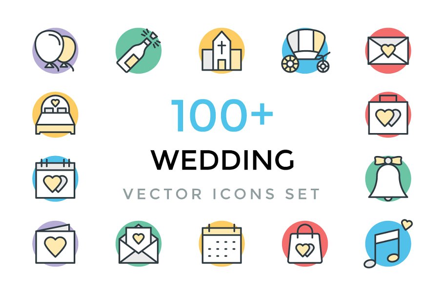 100+爱意满满矢量婚礼主题图标 100+ Wedding Vector Icons插图