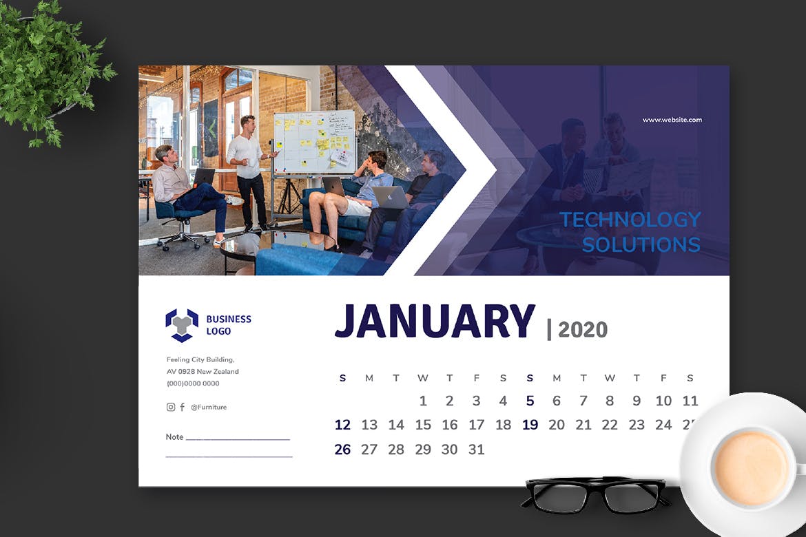 多用途企业定制2020年活页台历设计模板 2020 Multi Purpose Business Caelndar Pro插图(1)