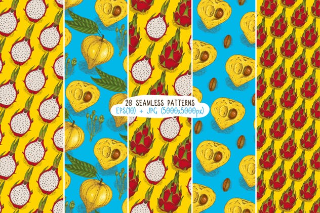水果图案无缝纹理合集 Fruits Seamless Patterns Set插图(3)