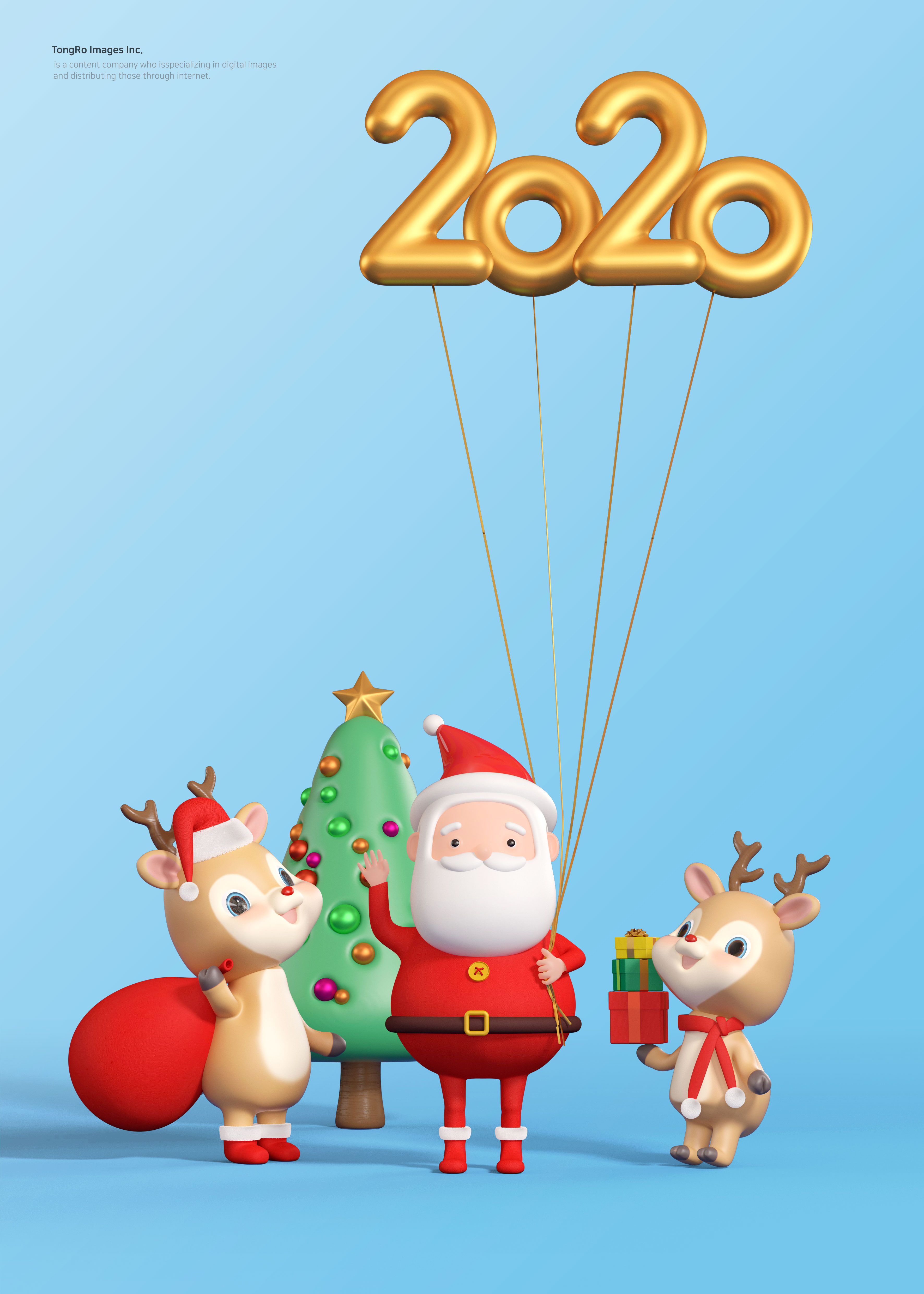 圣诞老人&麋鹿3D卡通元素圣诞海报设计素材插图