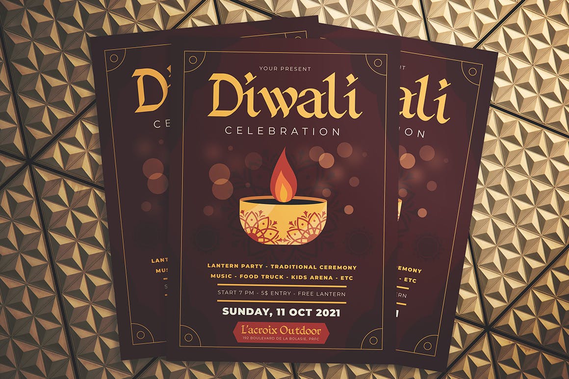 印度传统节日排灯节庆祝活动海报传单模板 Diwali Celebration Flyer插图(2)