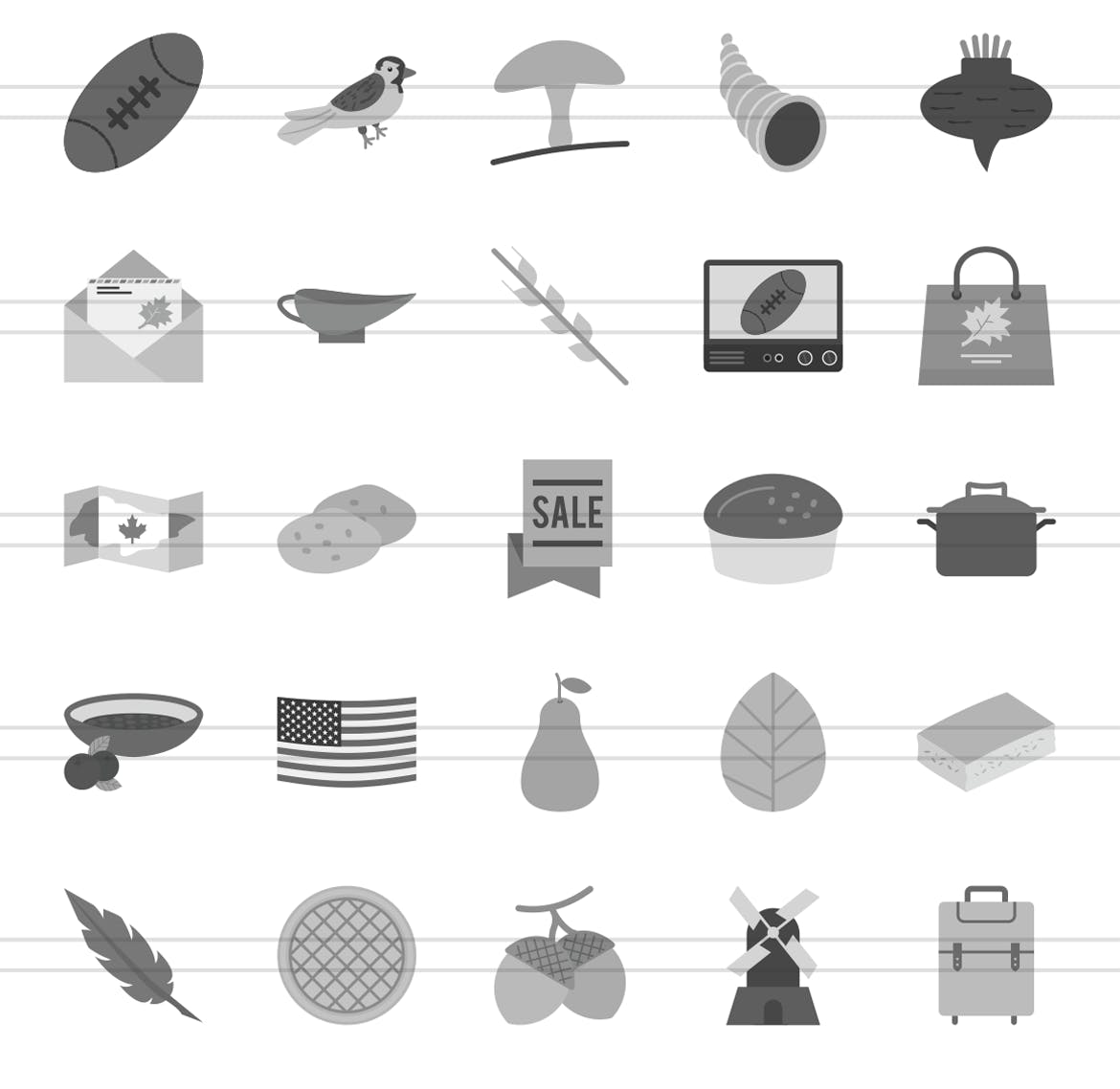 50个感恩节节日主题灰度图标设计素材 50 Thanksgiving Flat Greyscale Icons插图(2)