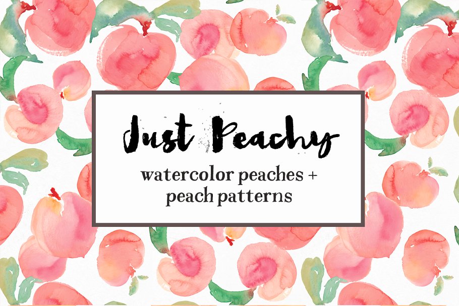 水彩桃子元素&纹理素材 Watercolor Peach Patterns + Peaches插图