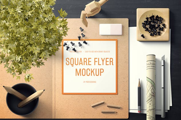 逼真的方形传单样机套装V1 Square Flyer Mockup – Set 1插图(5)