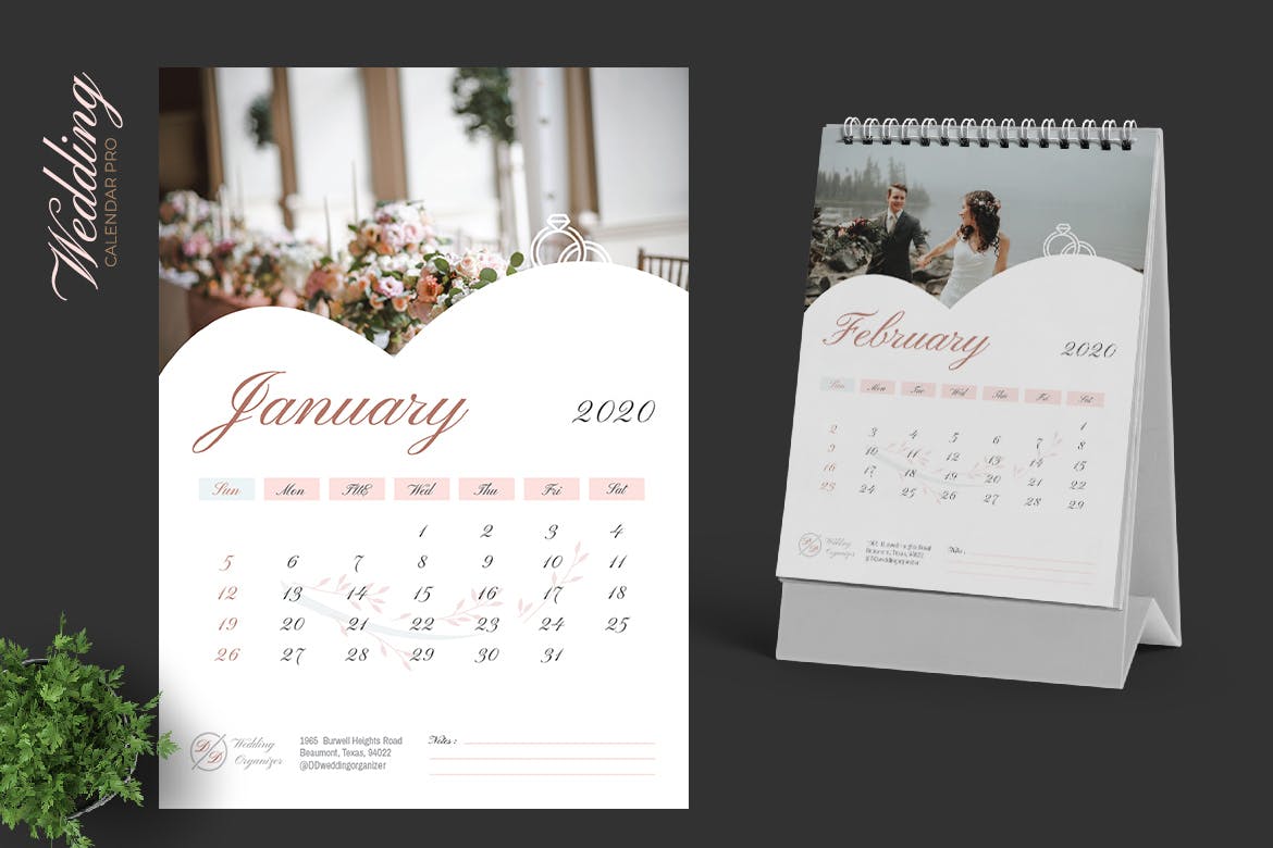 2020年婚纱摄影主题活页台历表设计模板 2020 Wedding Calendar Pro插图(1)