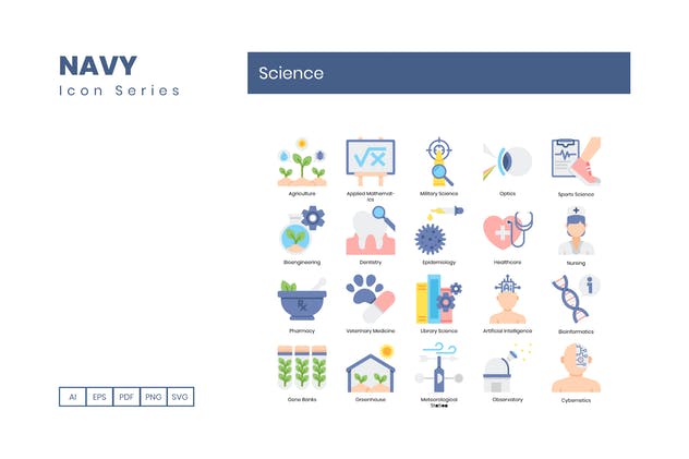 60枚科学技术主题海军蓝图标素材 60 Science Icons | Navy Series插图(2)