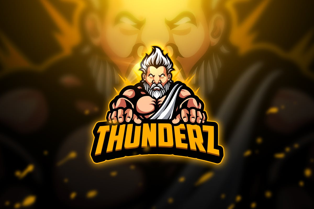 白发雷神电子竞技吉祥物队徽Logo标志设计模板 Thunderz – Mascot & Esport Logo插图