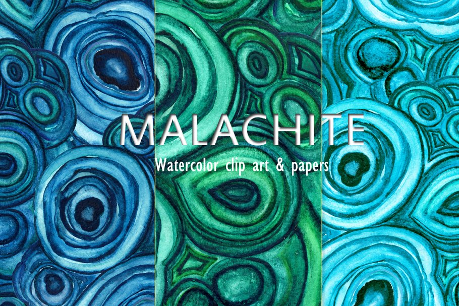 孔雀石水彩纹理集 Malachite textures watercolor插图(1)
