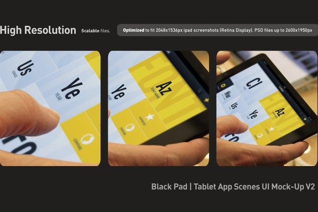 iPad平板电脑演示APP设计样机模板 Black iPad | Tablet App Scenes UI Mock-Up插图(4)