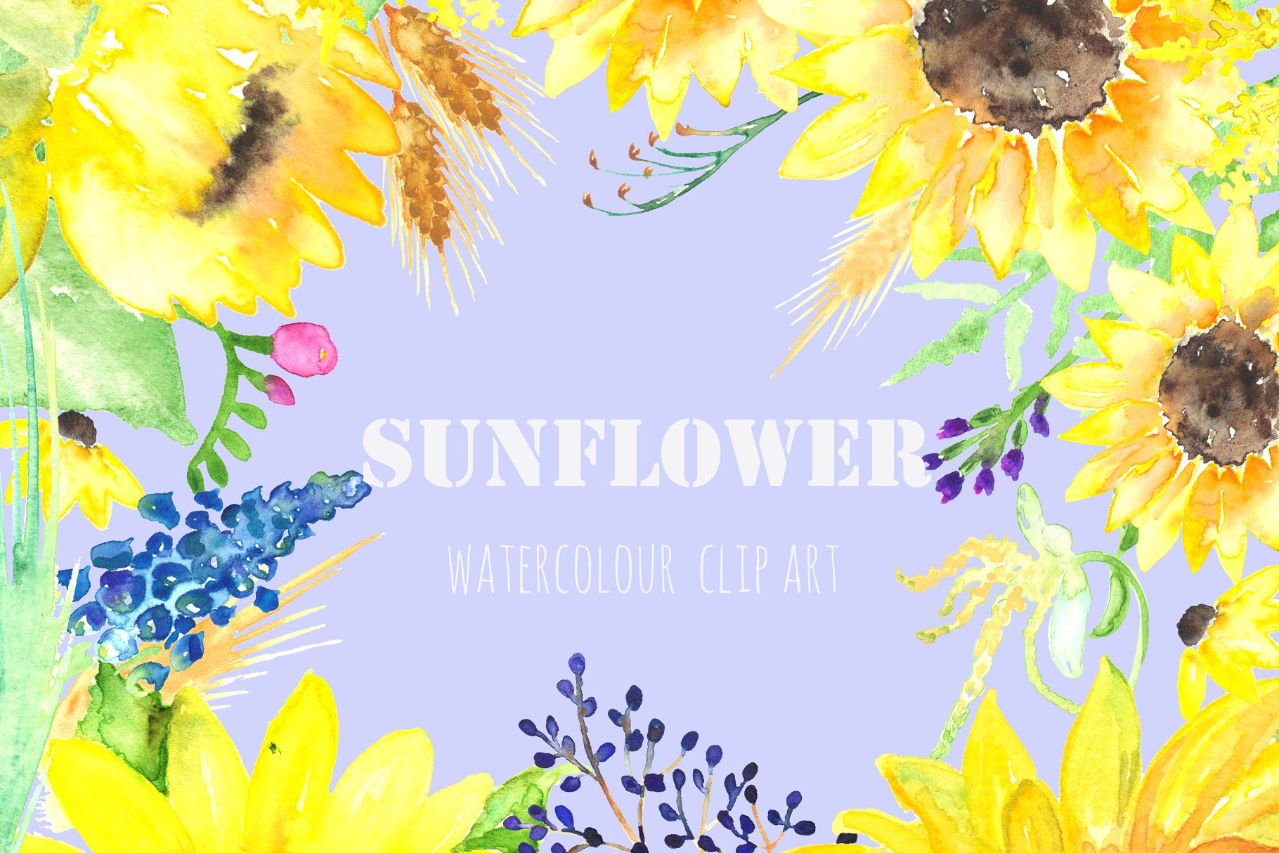 向日葵水彩剪贴画 Sunflower Watercolor Clipart插图(4)