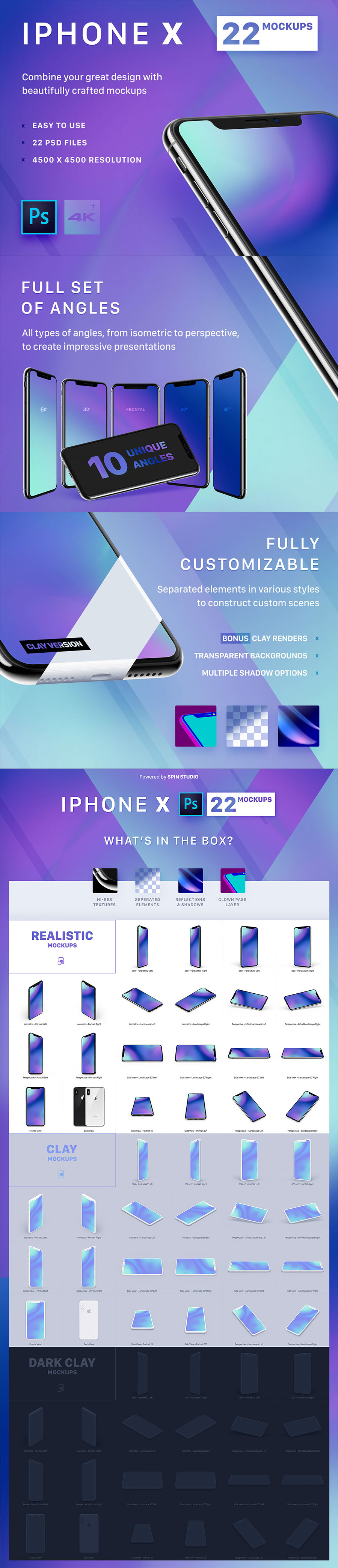 16设计网下午茶：22个多角度iPhone X展示模型Mockups下载[PSD,4K级,黑白灰三色]
