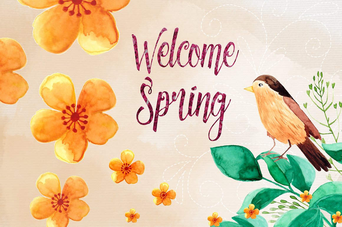 优雅的手绘春天夏天水彩花朵植物元素大集合插图(3)