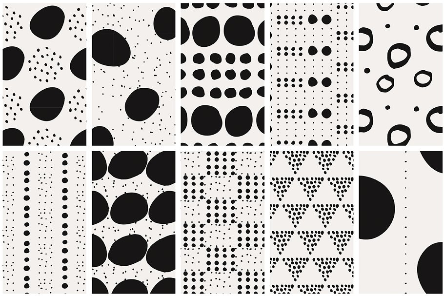 黑白圆点无缝纹理 Black & White Dots Seamless Patterns插图(8)