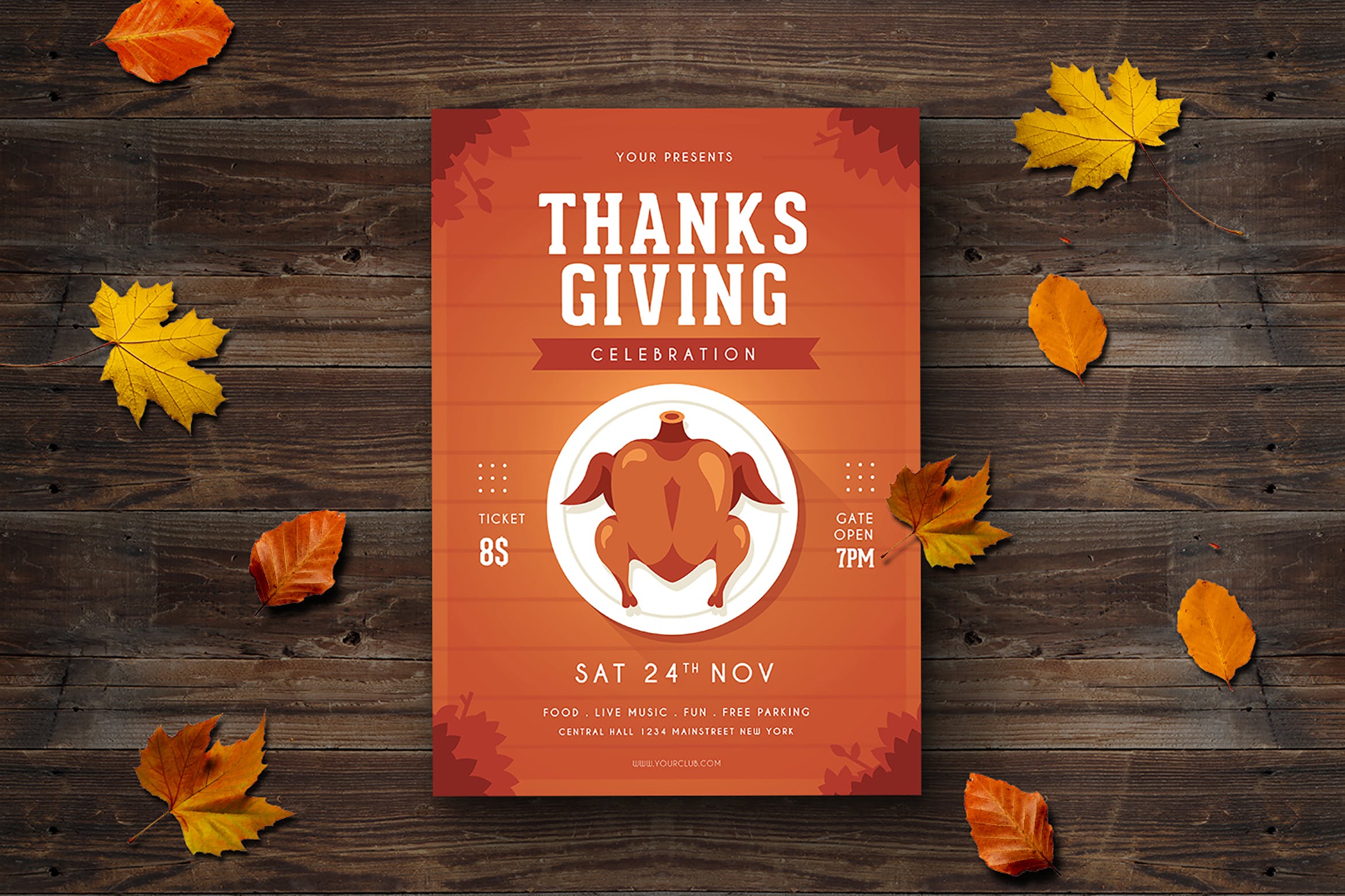 感恩节美食节海报传单模板 Thanksgiving Flyer插图