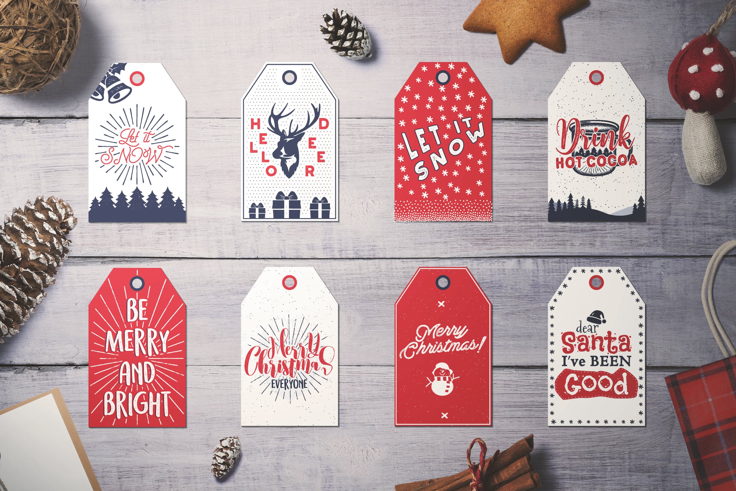 复古设计风格圣诞标签/吊牌设计模板 Retro Christmas Tags, Holiday Social Media Cards插图