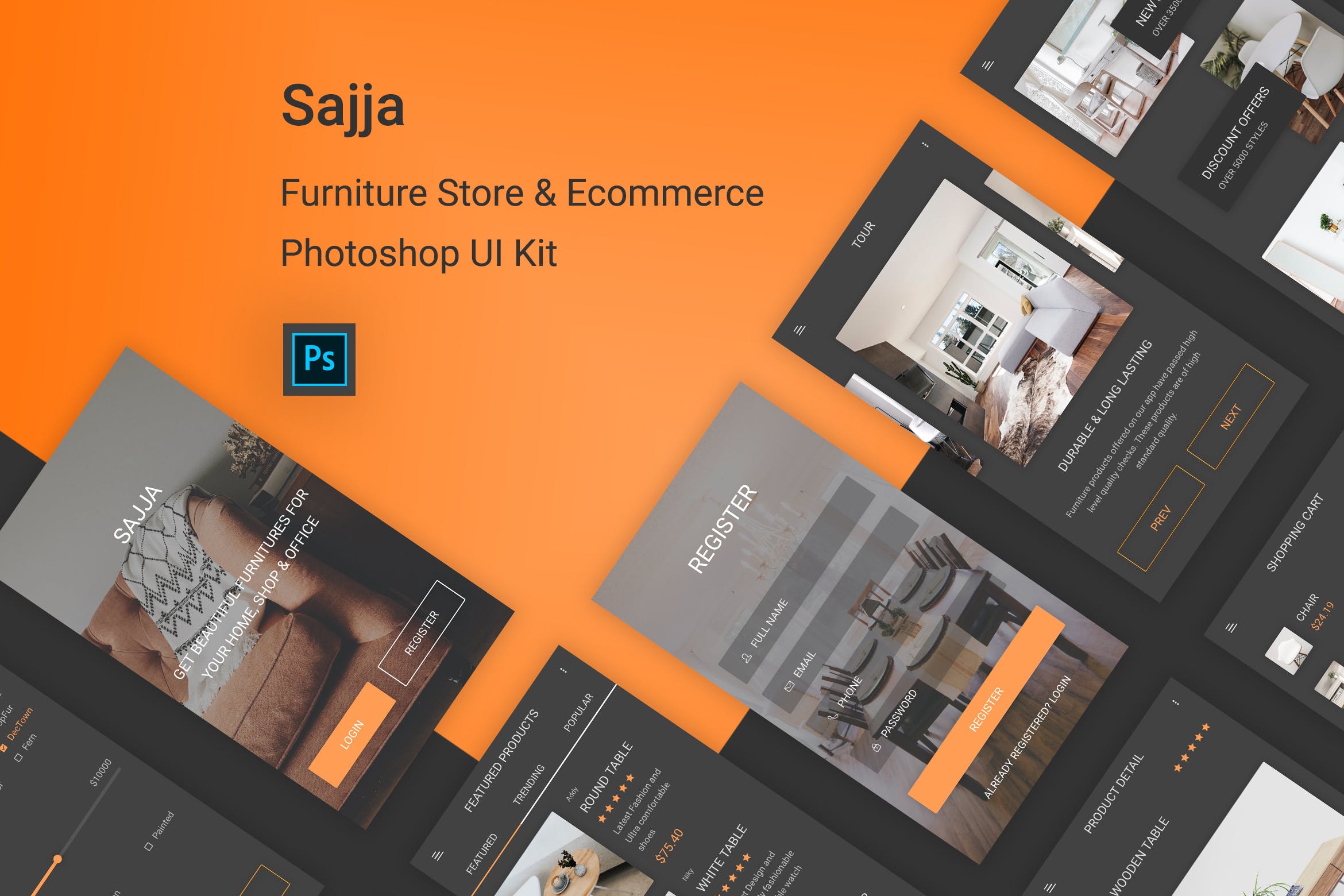 家具网上商城APP应用UI设计PSD模板 Sajja – Furniture Store & Ecommerce for Photoshop插图