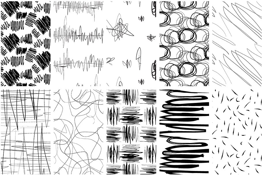 划线和刮痕无缝图案背景素材 Scribbles & Scratches Set插图(1)