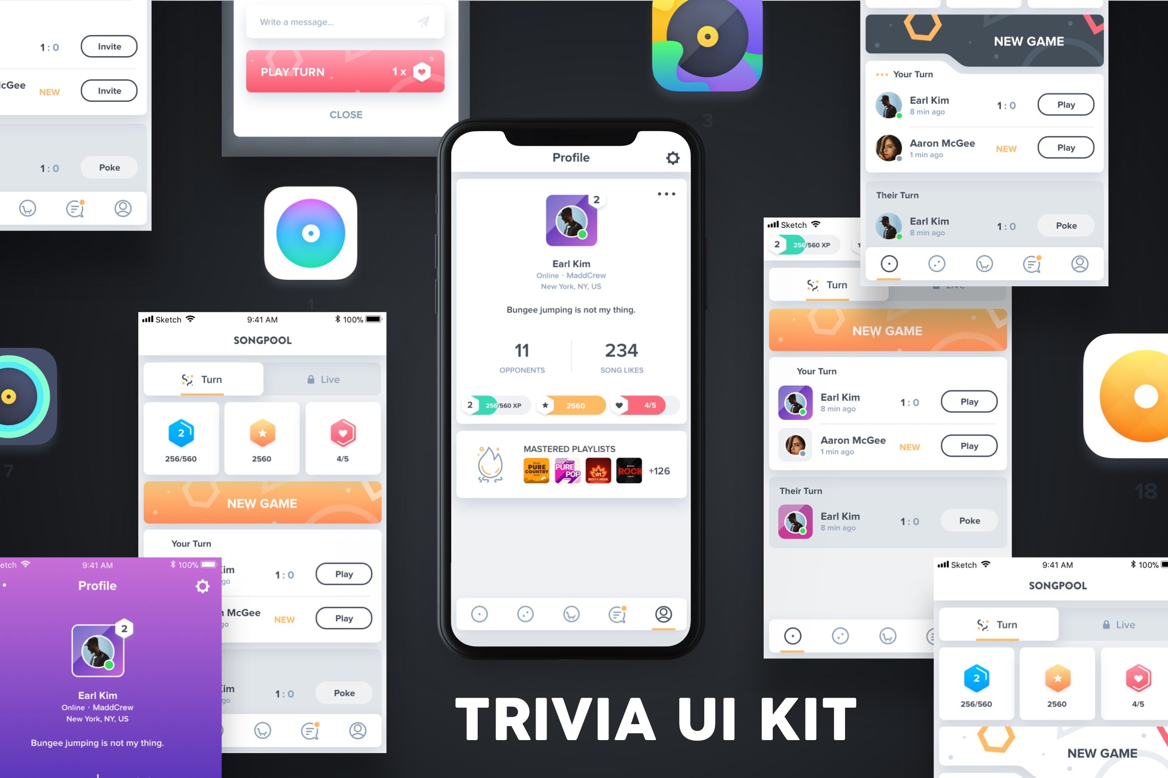 音乐主题智能游戏APP界面设计UI套件 QUIZZ – Trivia Game UI Kit插图
