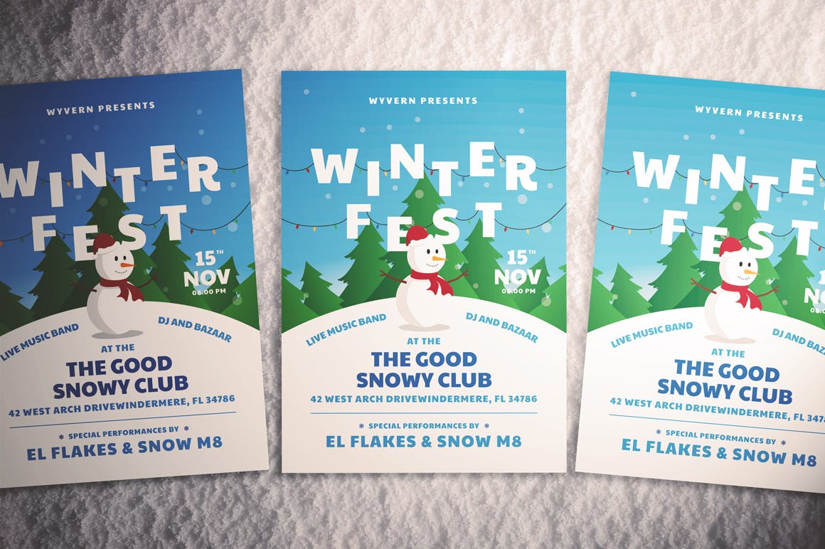 冬日堆雪人活动海报传单设计模板 Winter Festival Flyer插图(3)