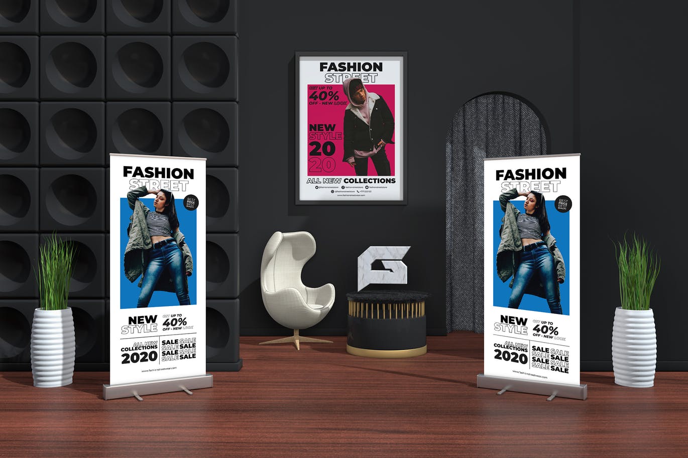 服装店铺/时尚品牌海报传单/X展架Banner设计模板 Fashion Streetwear Roll-up Banner Promotion Set插图