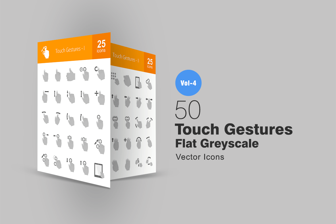 50枚手机触摸手势动作图标素材 50 Touch Gestures Greyscale Icons插图