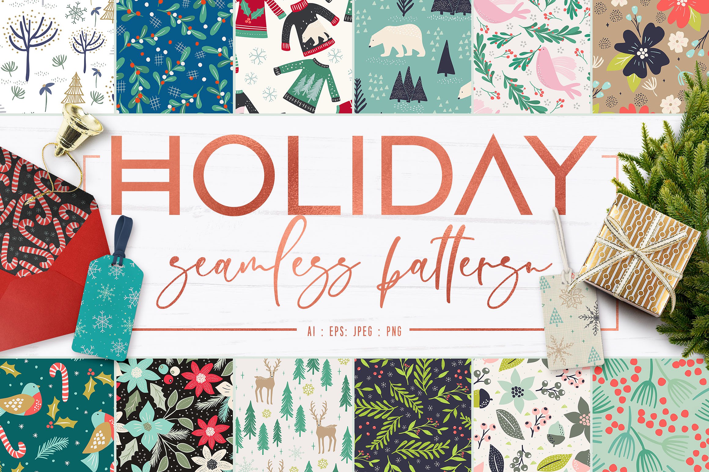 节日主题图案无缝纹理合集 Holiday Seamless Patterns插图