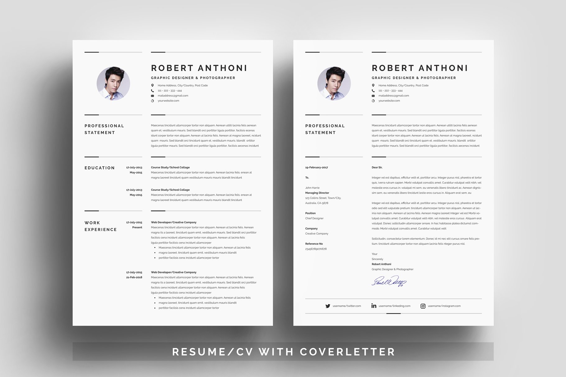 创意个人求职简历模板 Creative Resume Template 3 Pages插图(3)