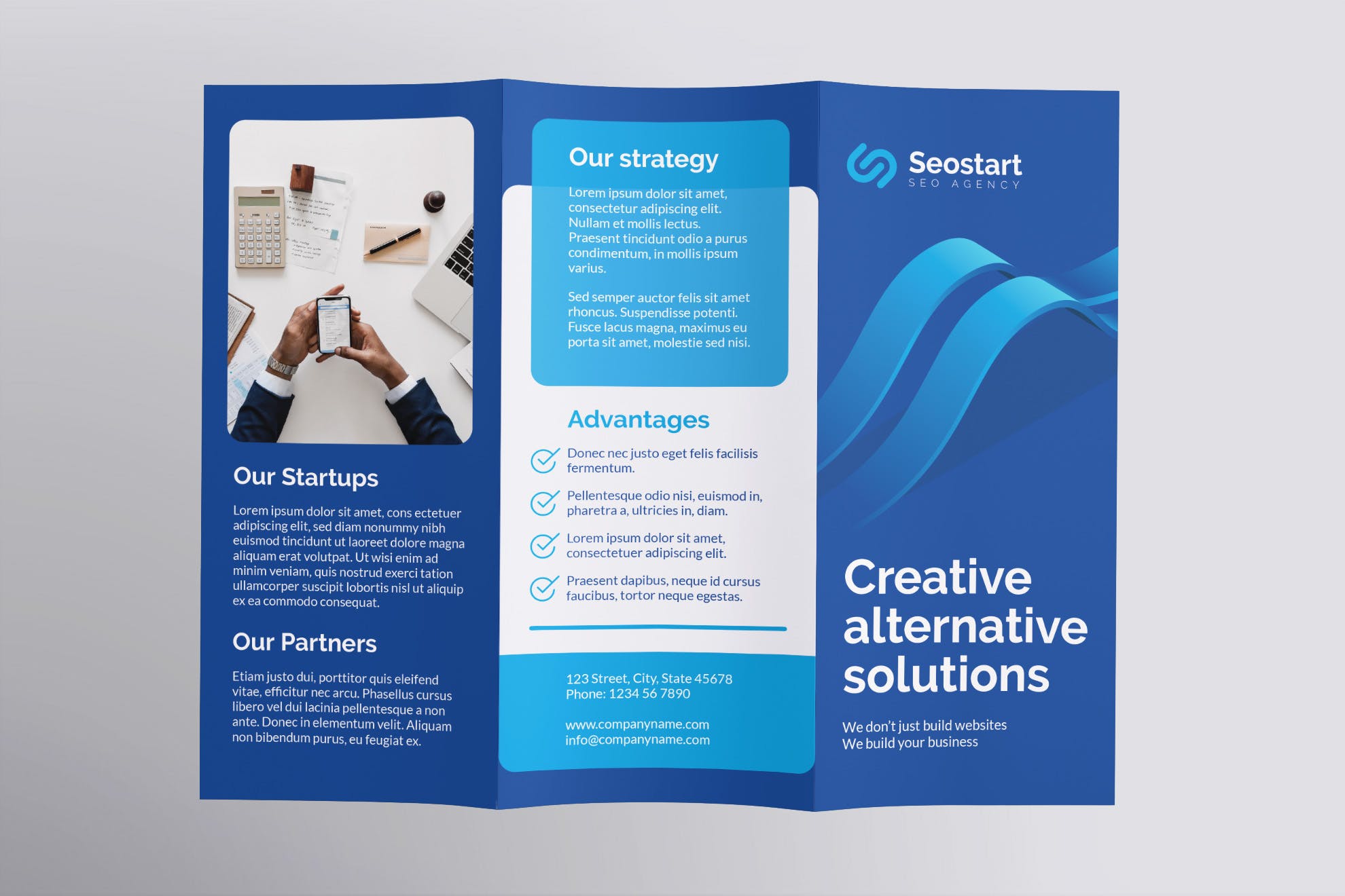 SEO/SEM推广服务企业三折页宣传单设计模板 SEO Agency Brochure Trifold插图(1)