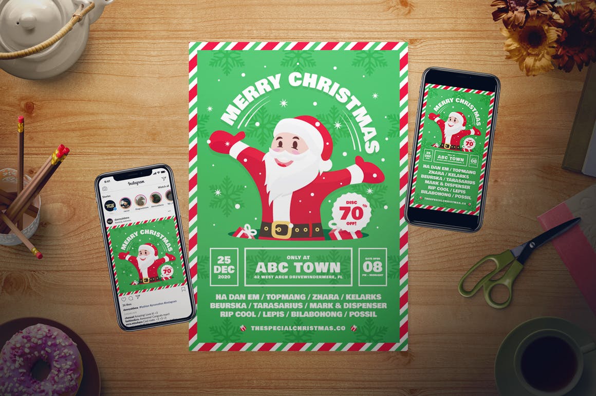 圣诞节促销电子海报/海报设计模板 Christmas Sale Flyer Set插图(1)