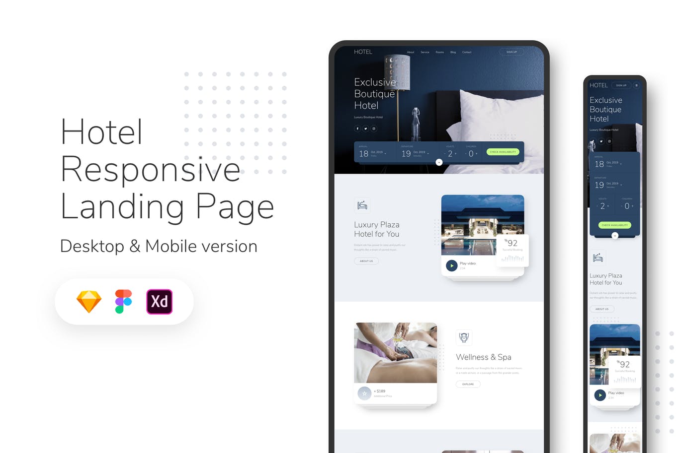 响应式酒店品牌网站着陆页设计模板 Hotel Responsive Landing Page插图