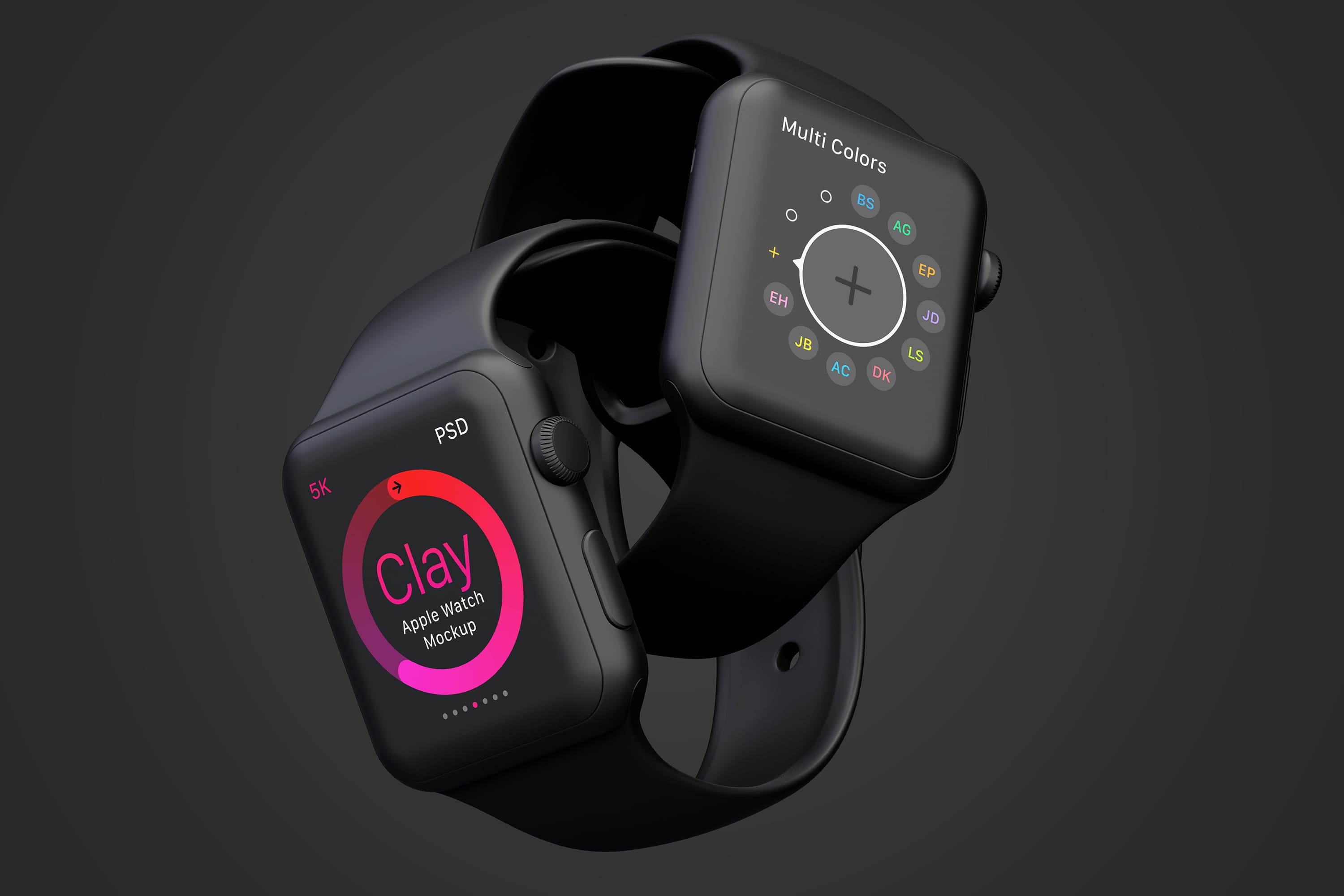 Apple Watch智能手表双屏幕演示样机模板07 Clay Apple Watch Mockup 07插图(3)