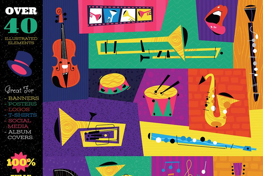 爵士音乐主题插画 Jazz Music Inspired Illustrations插图(1)