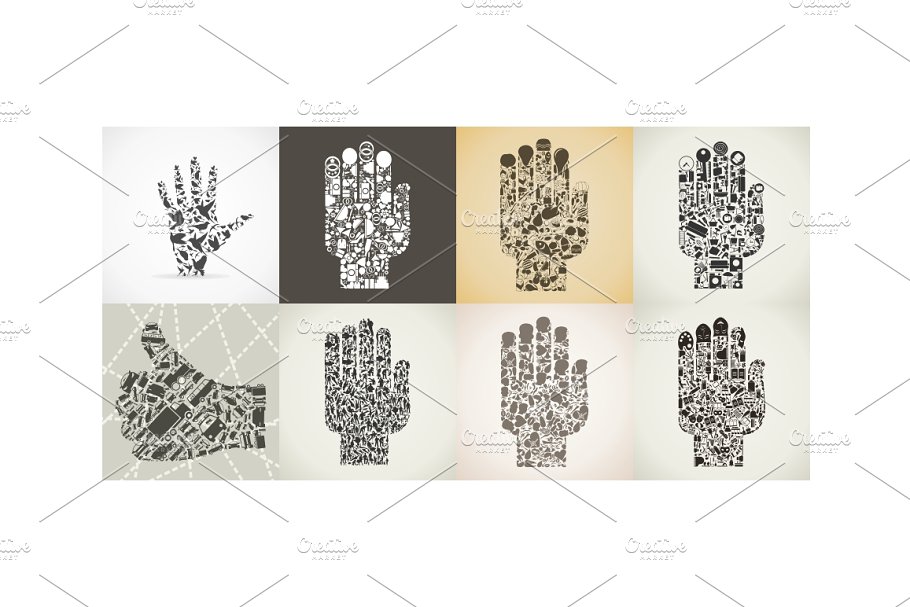 各式主题图标构成的手部插图合集 Hand插图(2)