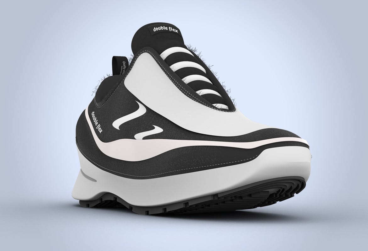 运动鞋外观设计效果预览样机PSD模板 Sneaker Diagonal View PSD Mock-up插图(1)