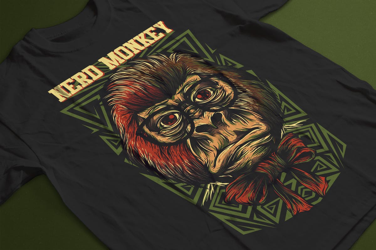 呆猴猴子手绘T恤印花设计 Nerd Monkey插图