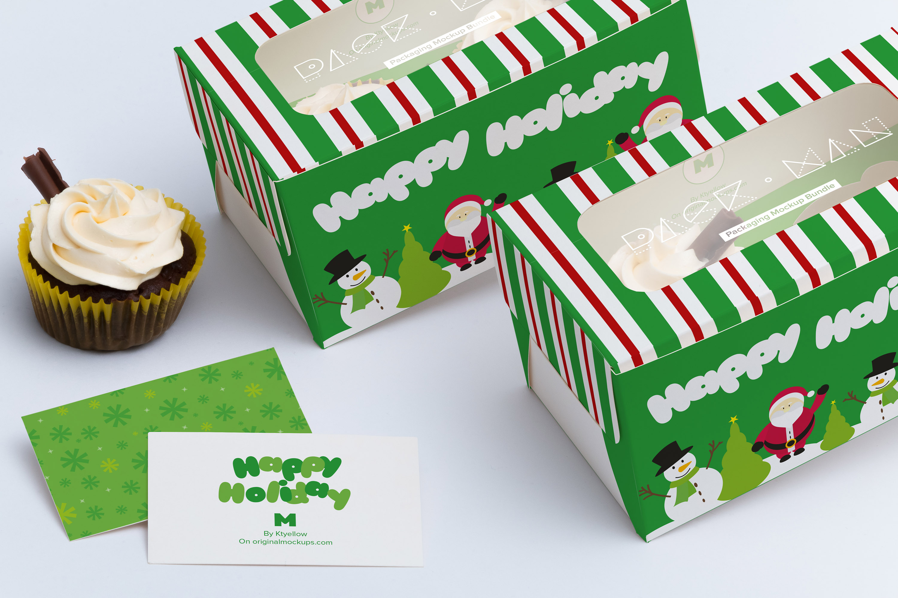 两只装纸杯蛋糕糕点包装盒设计样机04 Two Cupcake Box Mockup 04插图(1)